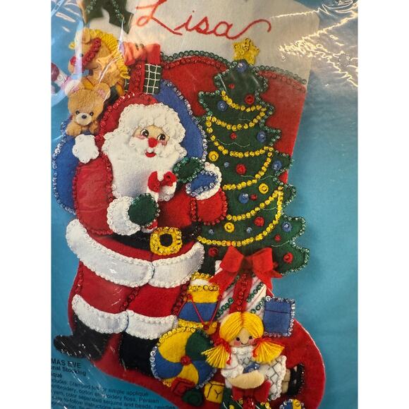 Bucilla 83114 Christmas Eve Felt Applique Stocking Kit 18 In Santa Tree Presents - Picture 5 of 7